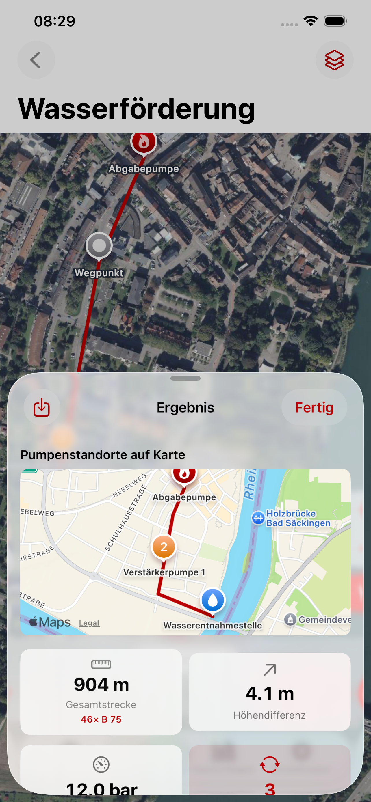 Wasserförderung mit Streckenplanung